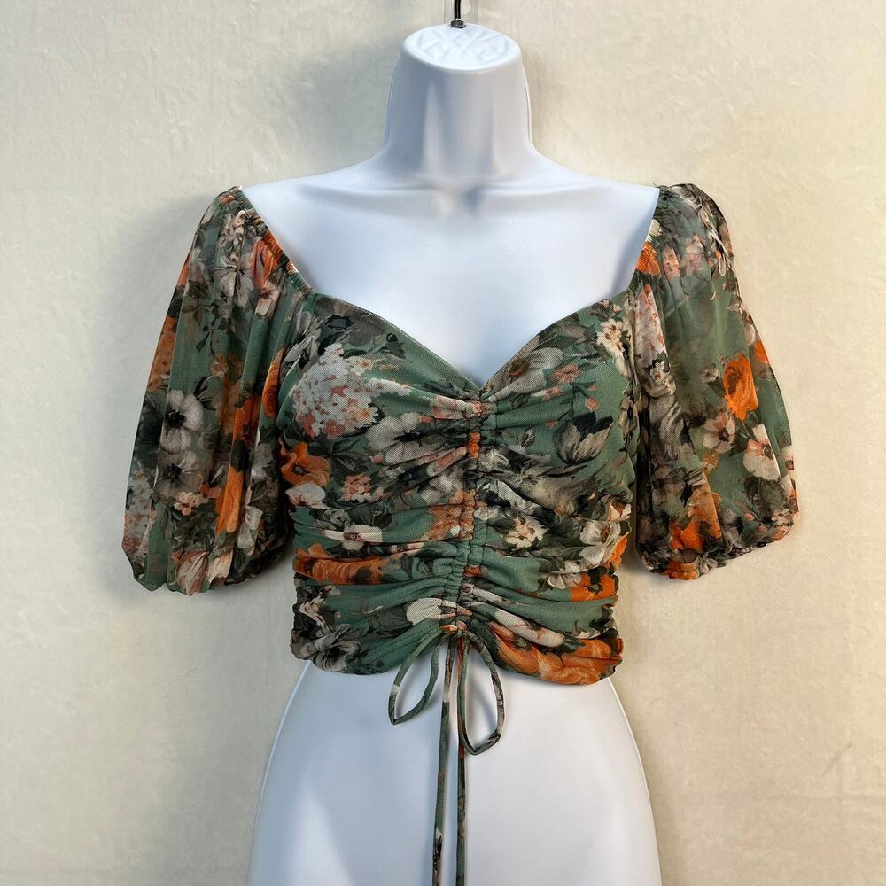 NWT South Moon Under Off the Shoulder Green Orange & Cream Crop Top Medium